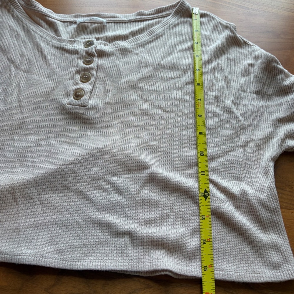 Sophie Rue Henley Top Womens Medium Beige Waffle Knit Crop Long Sleeve Casual - Picture 5 of 8